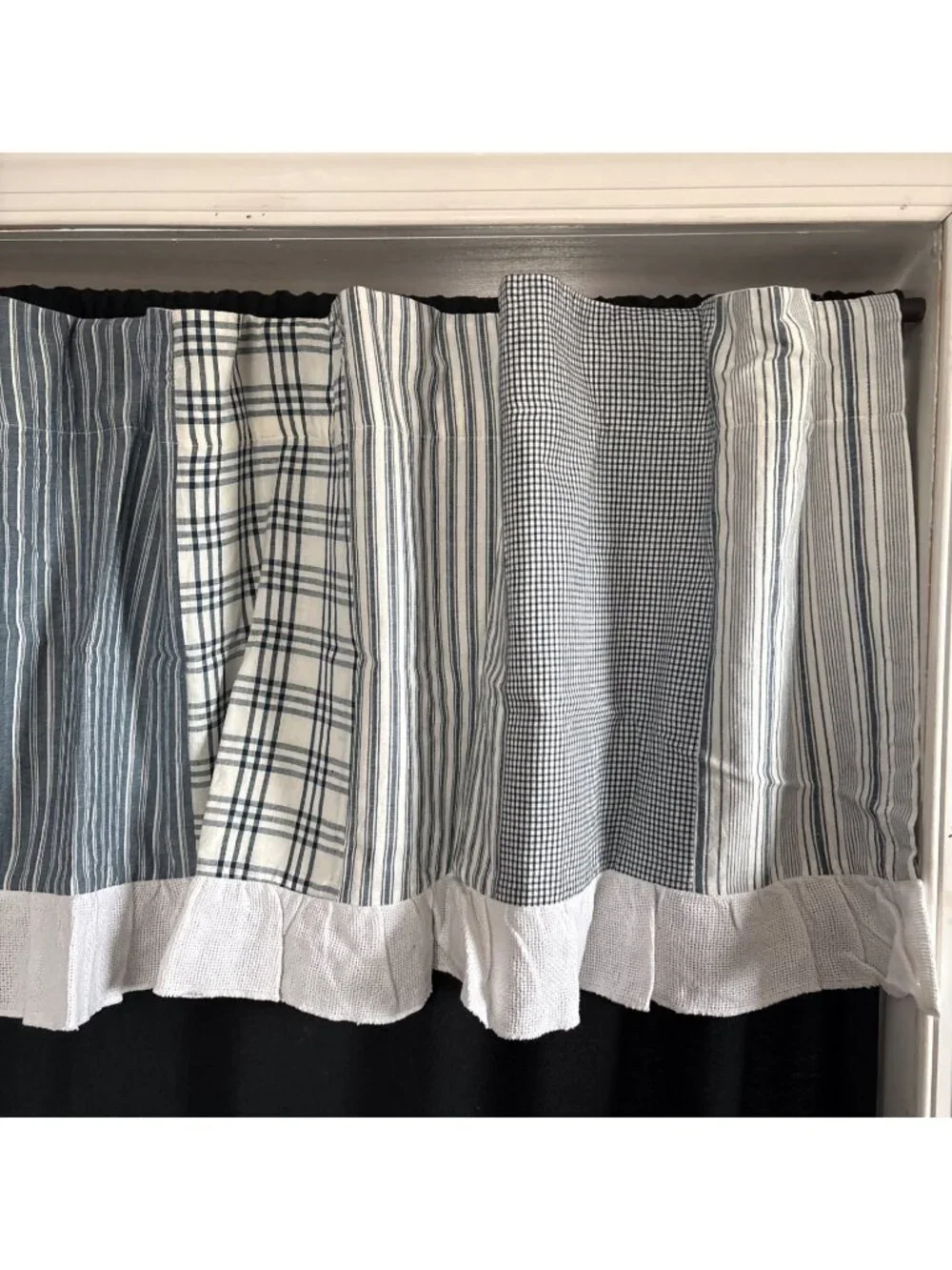 VHC Brands April & Olive Valance Patchwork Stripes/Checks Blue/White 72